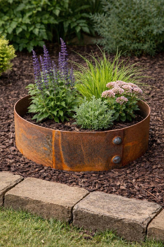 Pre Weathered Riveted Corten Steel Ring Planters
