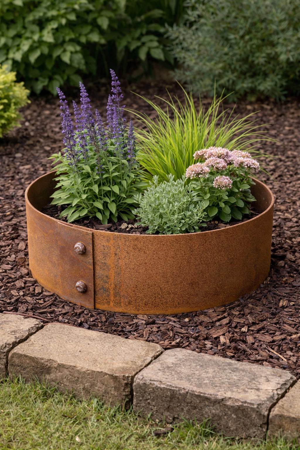 Pre Weathered Riveted Corten Steel Ring Planters