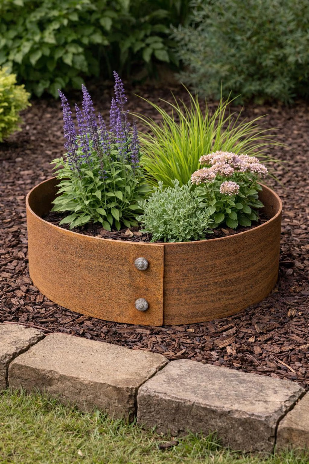 Pre Weathered Riveted Corten Steel Ring Planters
