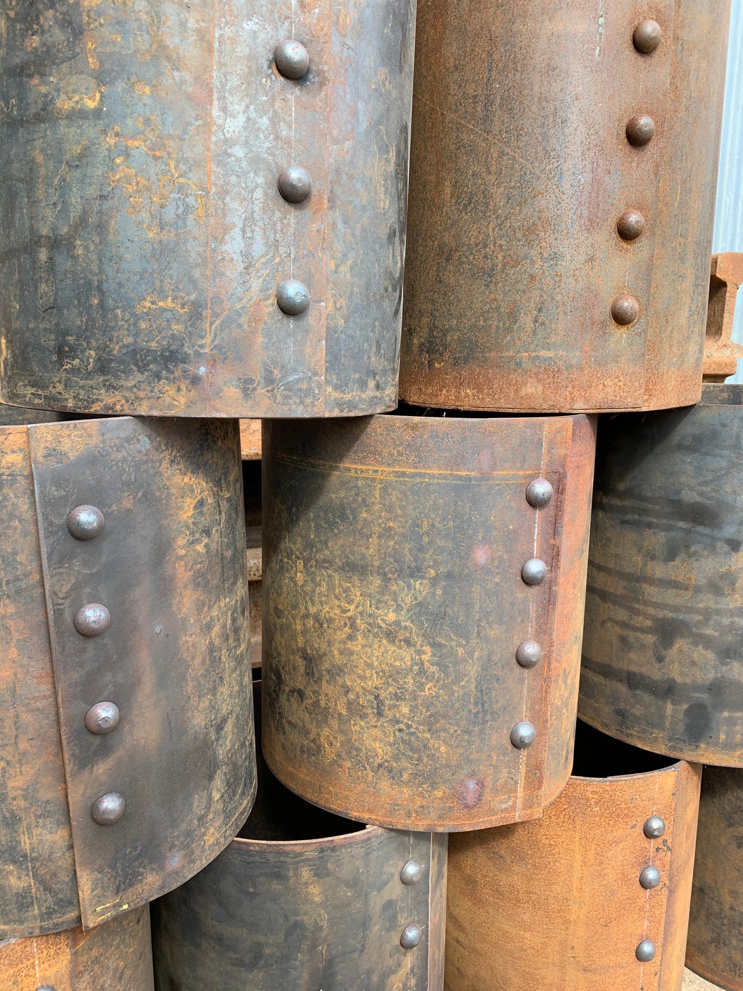 Reclaimed railway Corten steel plant pot with solid steel rivets