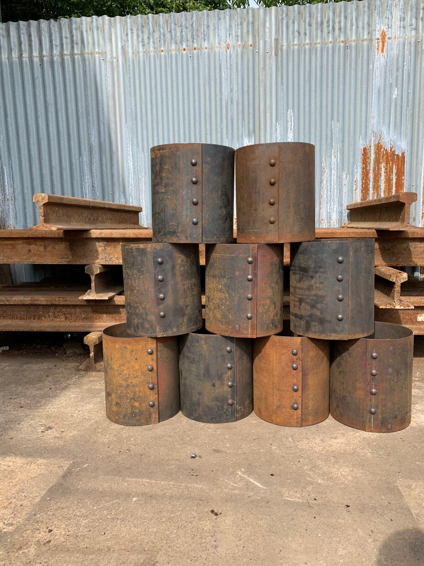 Reclaimed railway Corten steel plant pot with solid steel rivets