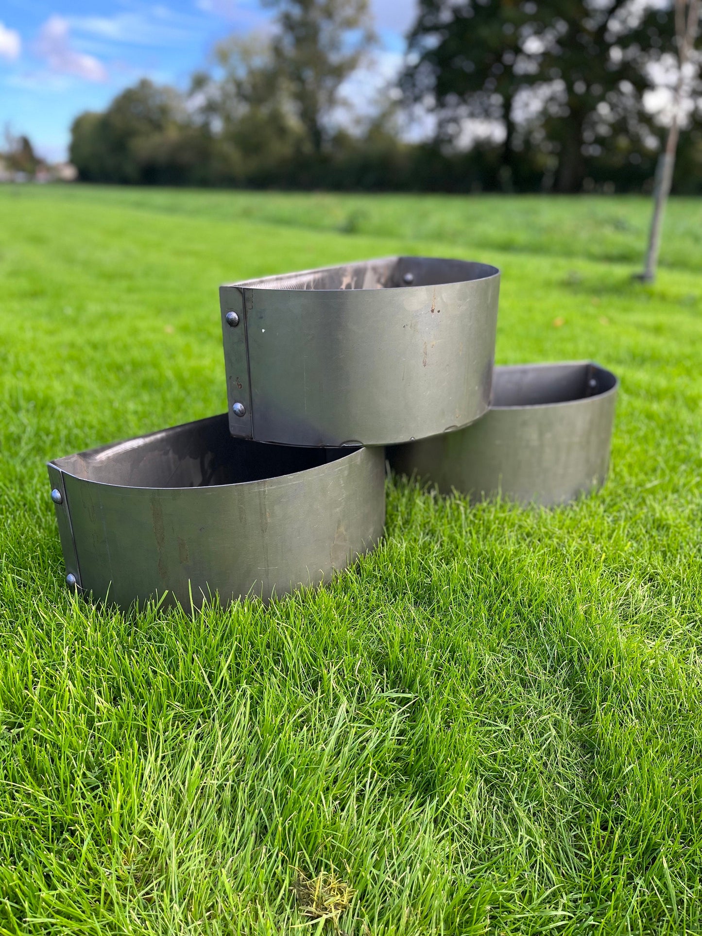 Corten steel D plant pots reclaimed rivets