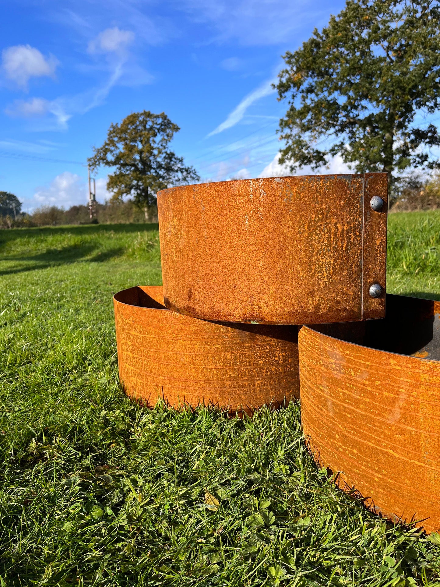 Corten steel D plant pots reclaimed rivets