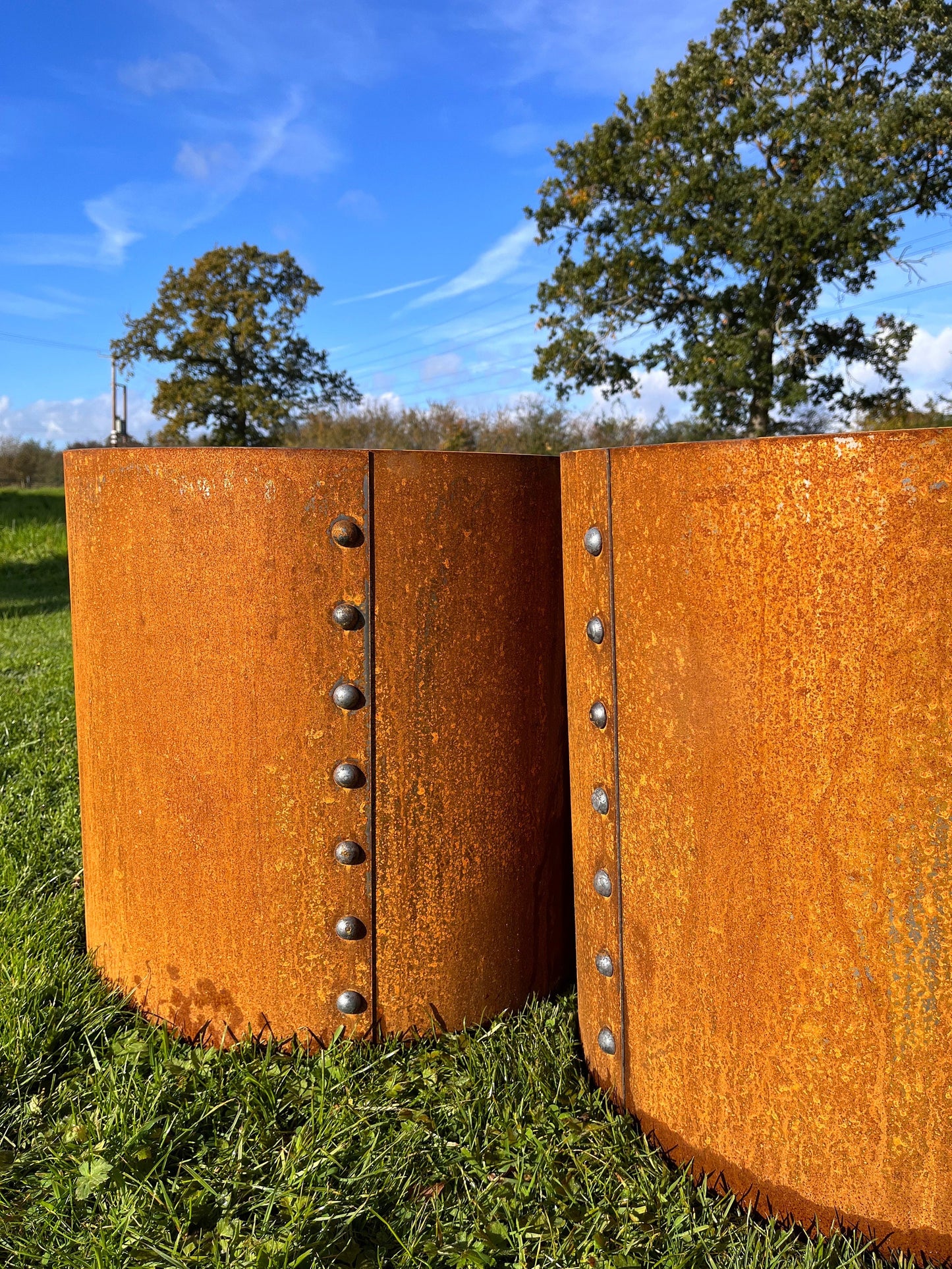 Corten steel plant pots reclaimed rivets