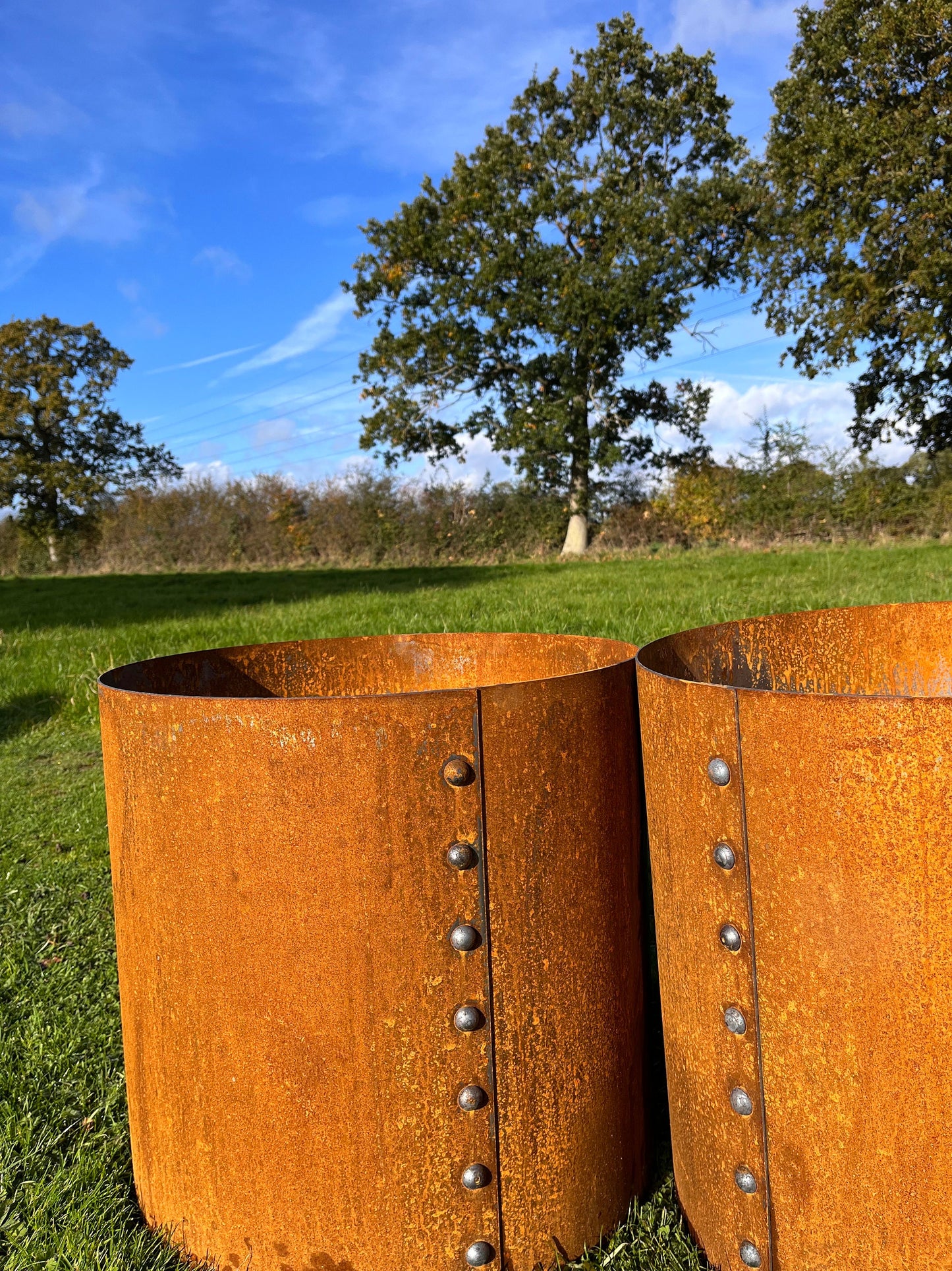 Corten steel plant pots reclaimed rivets