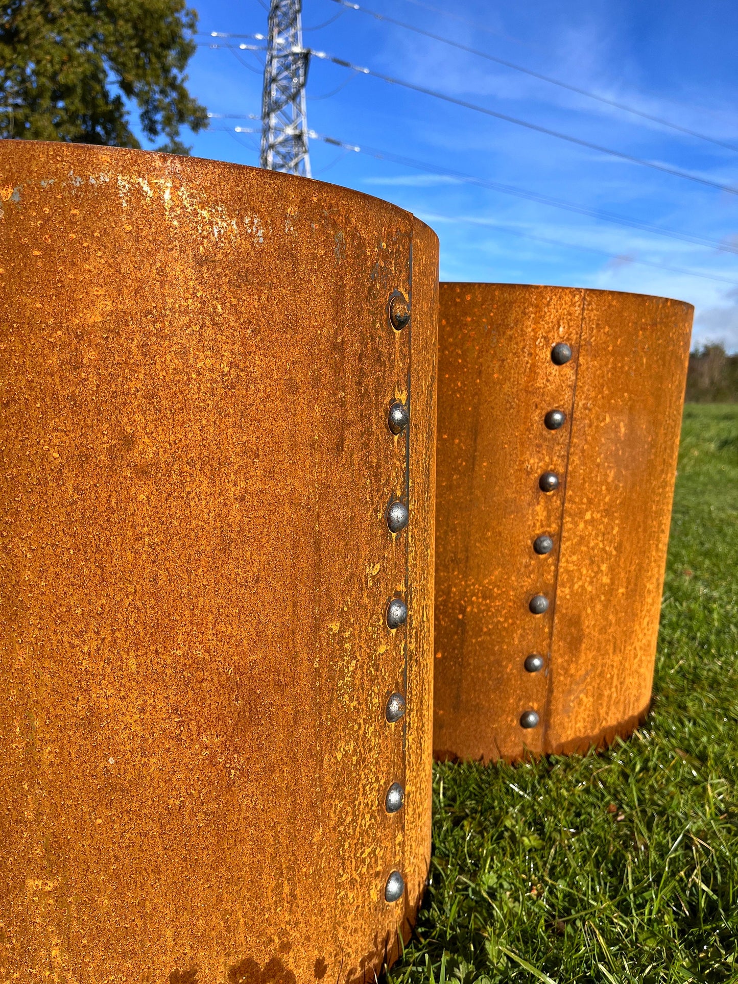 Corten steel plant pots reclaimed rivets